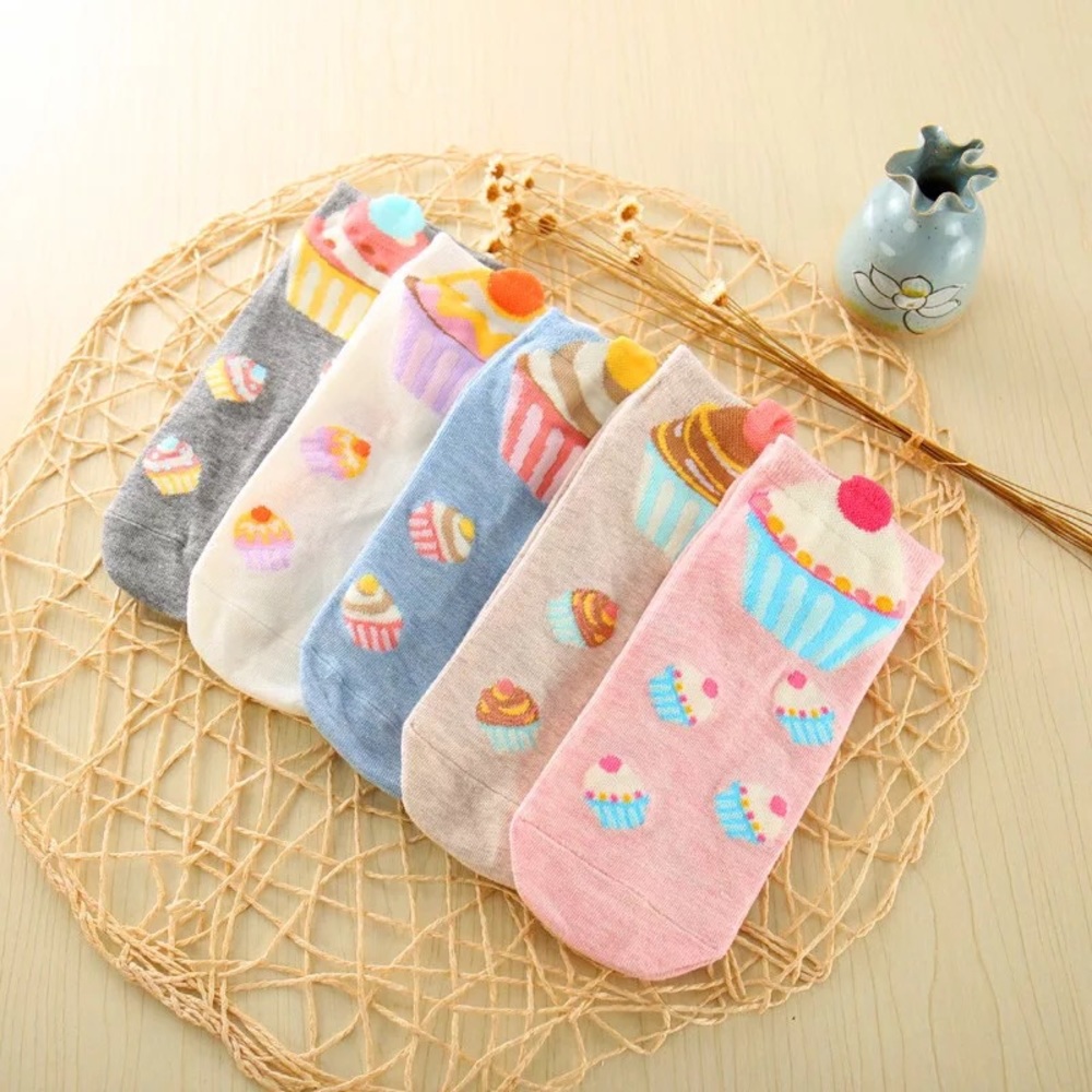 Cupcake socks 5 PCS SET CUTE cotton ankle womens cartoon cute fun